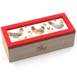 Boîte à Thé En Bois Poules Georgette