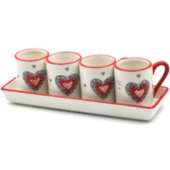 Plateau Avec 4 Tasses Expresso Motif Coeur